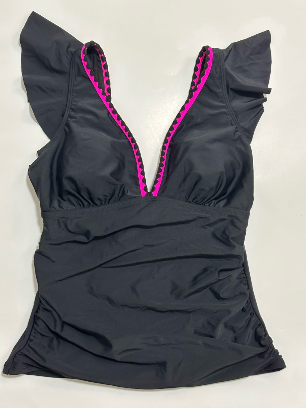 Black Tankini with Pink Trim V-Neck Swim Top